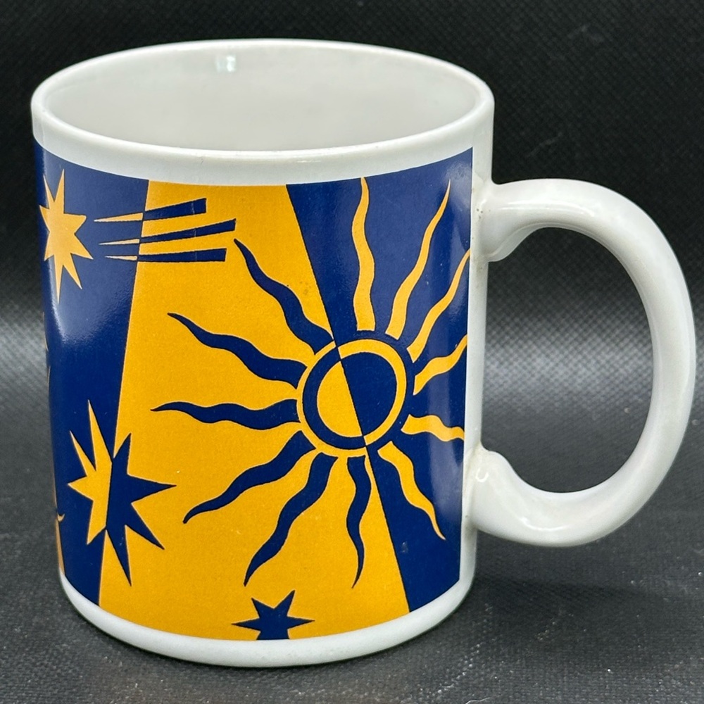 Celestial Blue and Yellow Coffee Mug Vintage 1992